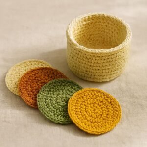 Crochet Coaster Pattern with Holder | Modern Coaster Set | 4 Stacking Coasters  | Instant Download PDF