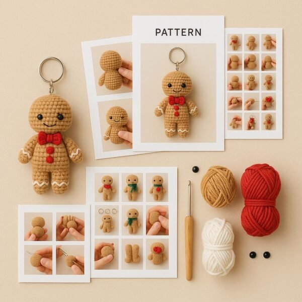 Gingerbread Man Keychain Crochet Pattern PDF | Amigurumi Ornament Tutorial gingerbread