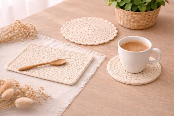 Crochet Table Set Pattern for Beginners | Placemat Coaster Centerpiece