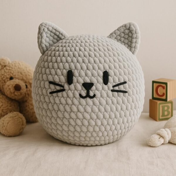 Crochet Cat Pillow Pattern | Chunky Chenille  Cushion Tutorial | Easy Amigurumi  Pattern