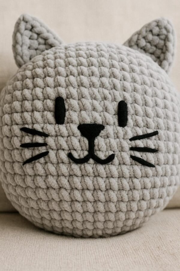 Crochet Cat Pillow Pattern | Chunky Chenille  Cushion Tutorial | Easy Amigurumi  Pattern
