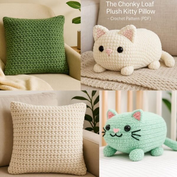 Crochet Pillow Pattern Bundle | Chonky Loaf Cat Plush + Chunky Cushion Cover | PDF Patterns