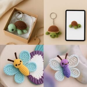 Butterfly & Turtle Crochet Pattern Bundle | Amigurumi Keychain Plush Toy PDF | Beginner Friendly Digital Download