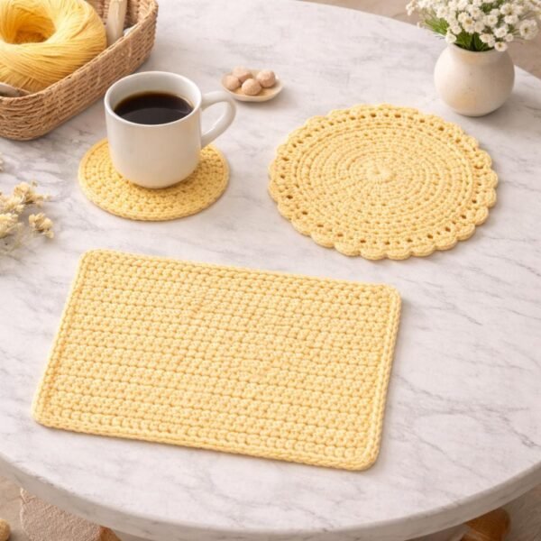 Crochet Table Set Pattern for Beginners | Placemat Coaster Centerpiece