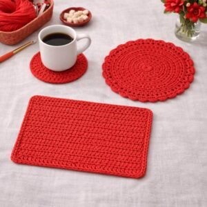 Crochet Table Set Pattern for Beginners | Placemat Coaster Centerpiece