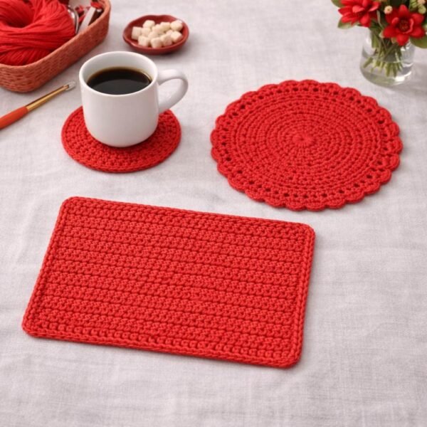 Crochet Table Set Pattern for Beginners | Placemat Coaster Centerpiece