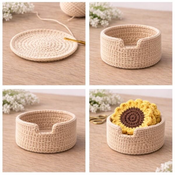 Sunflower Coaster Crochet Pattern | Cozy Set with Dip Holder (PDF)