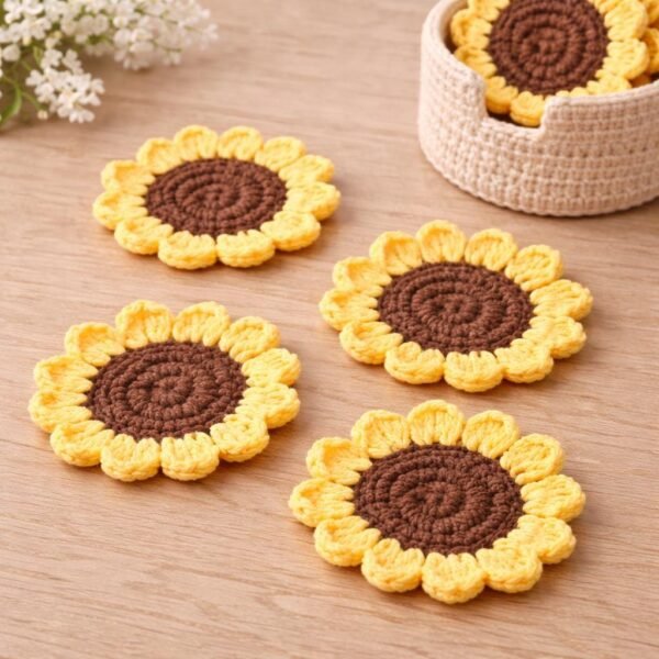 Sunflower Coaster Crochet Pattern | Cozy Set with Dip Holder (PDF)