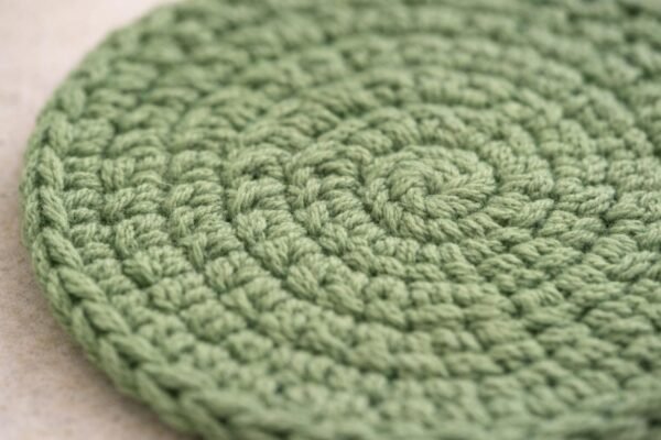 Green Crochet Coaster Set with Holder Pattern – Beginner Friendly Round Coasters + Finger Hole Holder