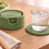 Green Crochet Coaster Set with Holder Pattern – Beginner Friendly Round Coasters + Finger Hole Holder