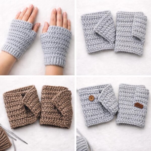Chunky Ridge Fingerless Gloves Crochet Pattern PDF | Bulky Yarn Wrist Warmers