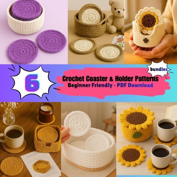 il_fullxfull.7600446959_svld.jpg Crochet Coaster & Holder Patterns | Beginner Friendly Bundle (PDF)