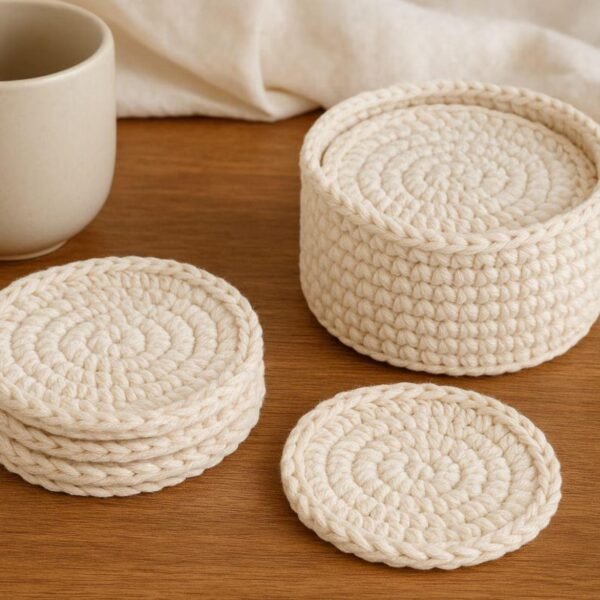 Crochet Coaster & Holder Bundle Pattern | Sunflower Coasters + Minimal Round Coasters | Beginner Friendly PDF Download