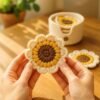 Crochet Coaster & Holder Bundle Pattern | Sunflower Coasters + Minimal Round Coasters | Beginner Friendly PDF Download