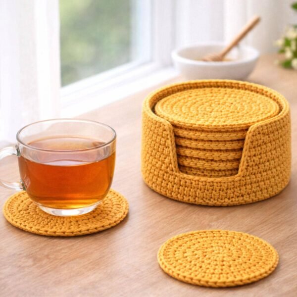 il_fullxfull.7624259210_ek2g.jpg Golden Coaster & Holder Crochet Pattern | Beginner Friendly | 10 Coasters | PDF Download