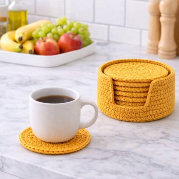 il_fullxfull.7624259212_3a16.jpg Golden Coaster & Holder Crochet Pattern | Beginner Friendly | 10 Coasters | PDF Download