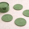 Green Crochet Coaster Set with Holder Pattern – Beginner Friendly Round Coasters + Finger Hole Holder