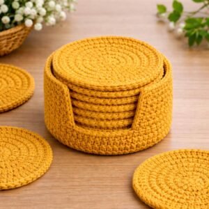 il_fullxfull.7672207051_gbhg.jpg Golden Coaster & Holder Crochet Pattern | Beginner Friendly | 10 Coasters | PDF Download