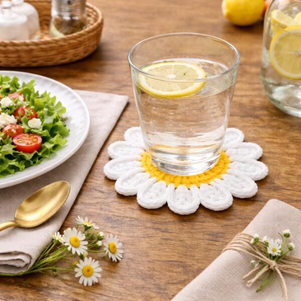 Daisy Flower Coaster Crochet Pattern, Beginner Floral Tutorial (PDF Download)
