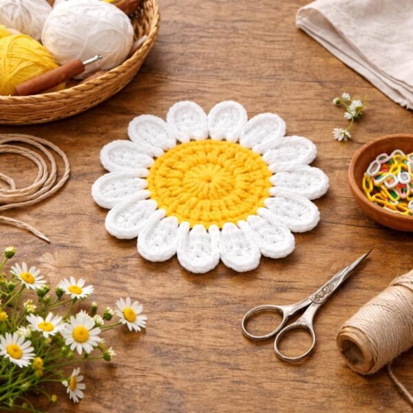 Daisy Flower Coaster Crochet Pattern, Beginner Floral Tutorial (PDF Download)