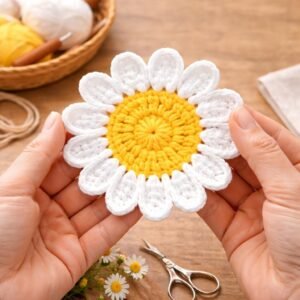 il_fullxfull.7805596019_7aaj.jpg Daisy Flower Coaster Crochet Pattern, Beginner Floral Tutorial (PDF Download)