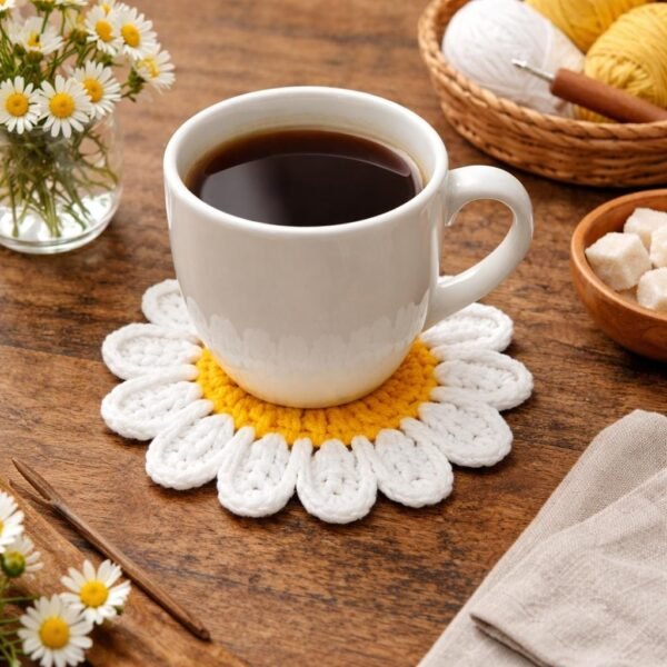 Daisy Flower Coaster Crochet Pattern, Beginner Floral Tutorial (PDF Download)