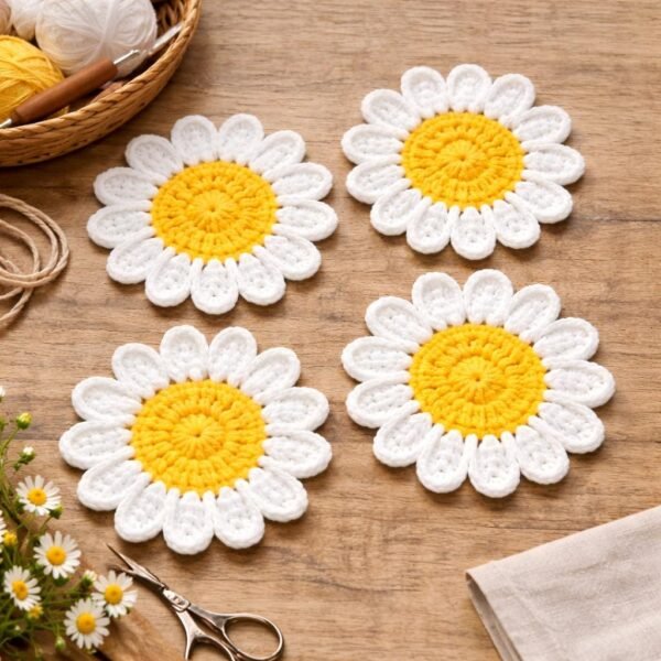 Daisy Flower Coaster Crochet Pattern, Beginner Floral Tutorial (PDF Download)