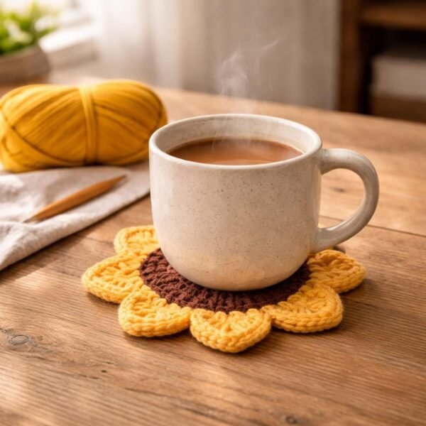 il_fullxfull.7830486278_2qgw.jpg Crochet Sunflower Coaster Pattern PDF, Flower Coaster Tutorial Difficulty: Easy / Intermediate