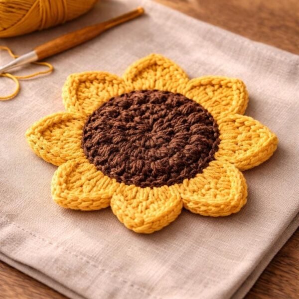 il_fullxfull.7830487084_syaq.jpg Crochet Sunflower Coaster Pattern PDF, Flower Coaster Tutorial Difficulty: Easy / Intermediate