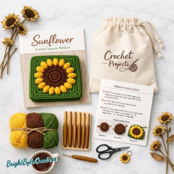 il_fullxfull.7868988931_3pkf.jpg Sunflower Crochet Granny Square Pattern | Beginner Blanket Motif (PDF Download)