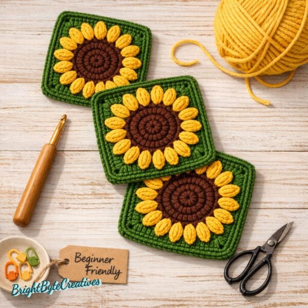 il_fullxfull.7868988941_e3cw.jpg Sunflower Crochet Granny Square Pattern | Beginner Blanket Motif (PDF Download)
