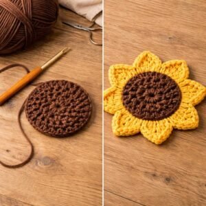 Crochet Sunflower Coaster Pattern PDF, Flower Coaster Tutorial Difficulty: Easy / Intermediate
