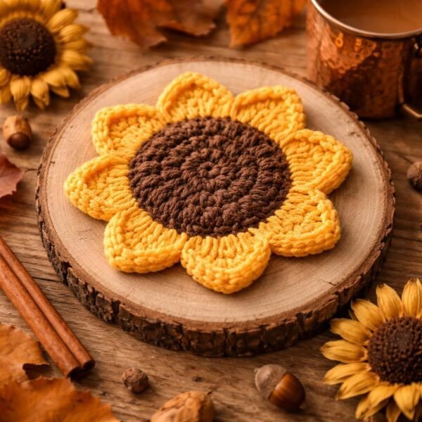 il_fullxfull.7878439483_ytwq.jpg Crochet Sunflower Coaster Pattern PDF, Flower Coaster Tutorial Difficulty: Easy / Intermediate