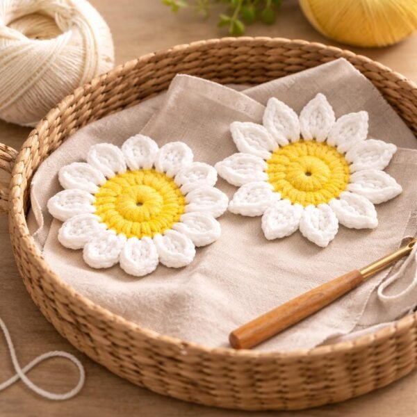 Crochet Flower Coaster Pattern, Daisy Coaster, 2 Petal Styles (PDF)