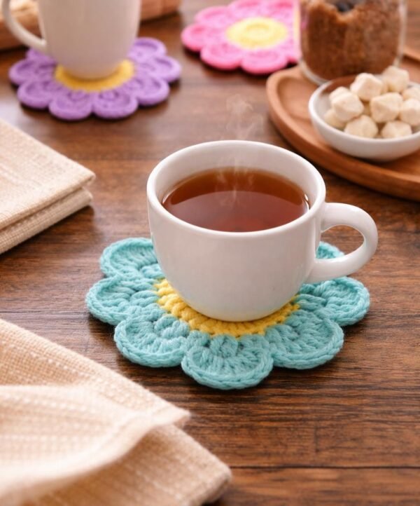 Crochet Flower Coaster Pattern, Beginner 8-Petal Daisy Mug Rug Digital Download