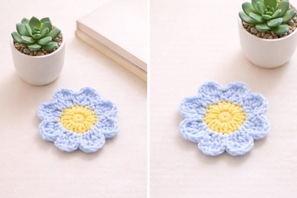 Crochet Flower Coaster Pattern, Beginner 8-Petal Daisy Mug Rug Digital Download