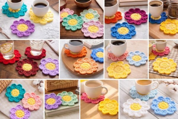 Crochet Flower Coaster Pattern, Beginner 8-Petal Daisy Mug Rug Digital Download