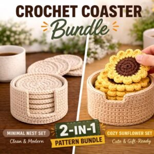 il_fullxfull.7928300460_3zrb.jpg 2 in 1 Crochet Coaster Pattern Bundle PDF | Minimal + Sunflower | Beginner Friendly DIY