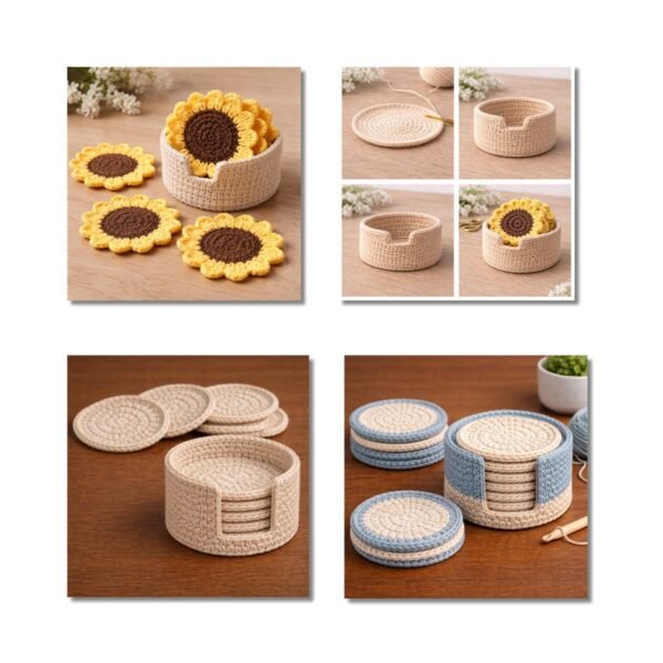 2 in 1 Crochet Coaster Pattern Bundle PDF | Minimal + Sunflower | Beginner Friendly DIY