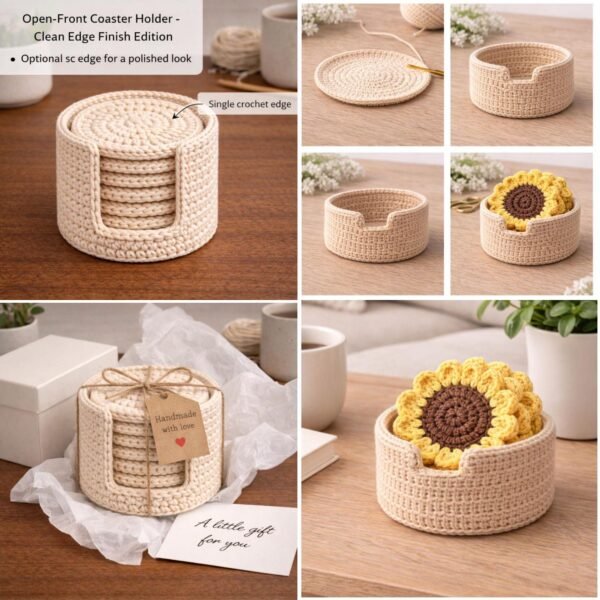 2 in 1 Crochet Coaster Pattern Bundle PDF | Minimal + Sunflower | Beginner Friendly DIY