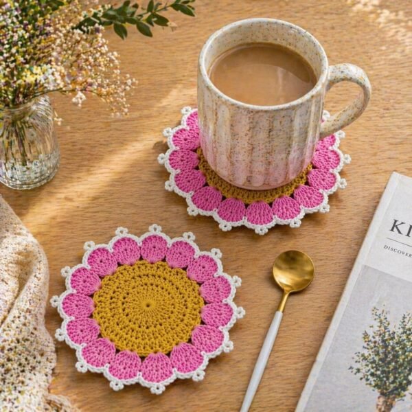 Crochet Flower Coaster Pattern | 2 Edge Options (Simple Round + Picot Edge) | Beginner Friendly  | PDF