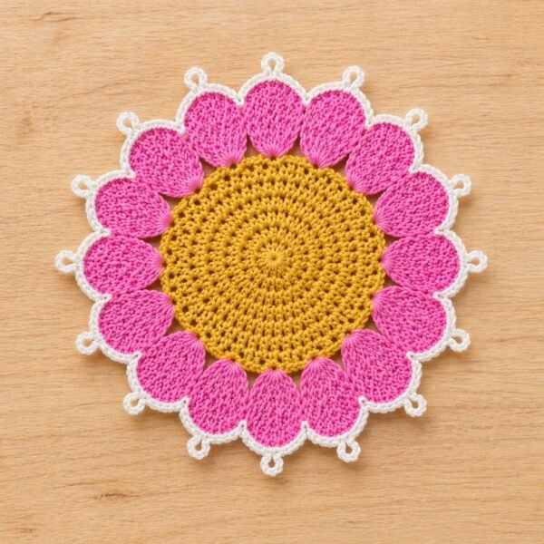 Crochet Flower Coaster Pattern | 2 Edge Options (Simple Round + Picot Edge) | Beginner Friendly  | PDF