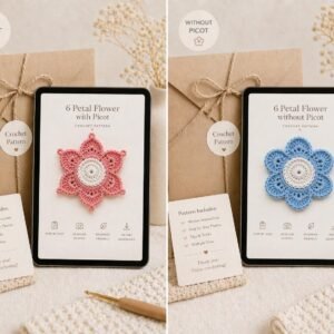 Crochet Flower Pattern, 6 Shell Petal Blossom, Easy Beginner Floral Appliqué (PDF Download)
