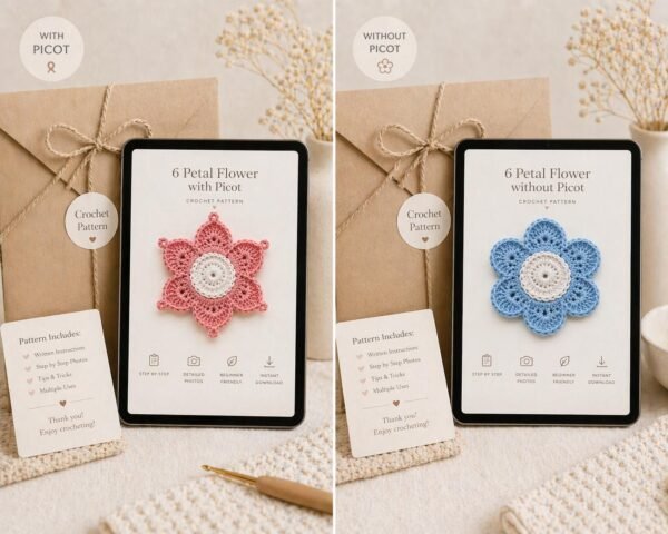 il_fullxfull.7938965544_drro.jpg Crochet Flower Pattern, 6 Shell Petal Blossom, Easy Beginner Floral Appliqué (PDF Download)