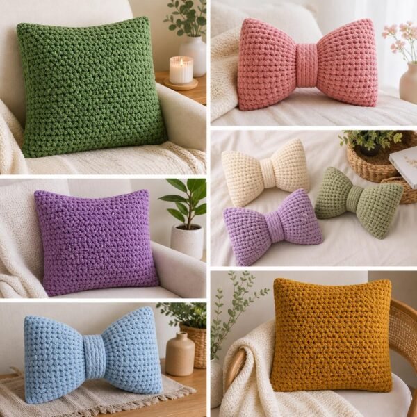 Crochet Pillow Pattern Bundle | Chunky Cushion Cover + Bow Pillow | Beginner Friendly | PDF