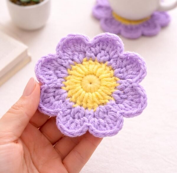 Crochet Flower Coaster Pattern, Beginner 8-Petal Daisy Mug Rug Digital Download