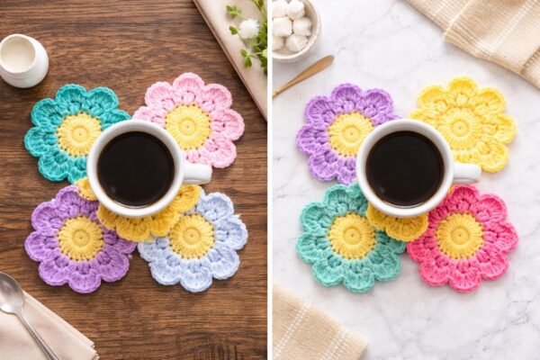 il_fullxfull.7975764465_5fps.jpg Crochet Flower Coaster Pattern PDF | Easy Daisy Mug Rug | Beginner Friendly | Instant Download