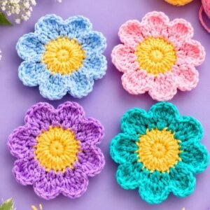 Crochet Flower Coaster Pattern PDF | Easy Daisy Mug Rug | Beginner Friendly | Instant Download