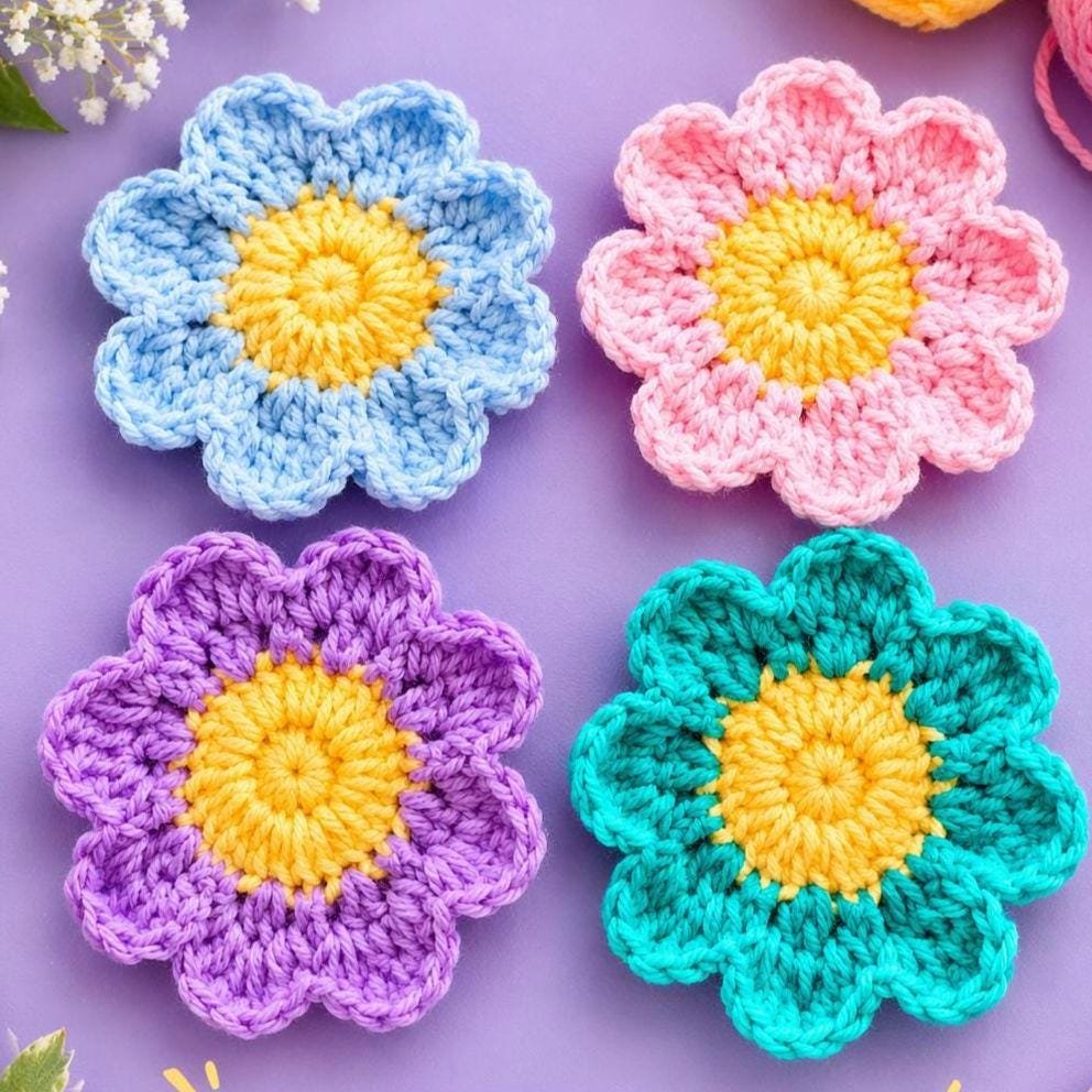 Crochet Flower Coaster Pattern PDF | Easy Daisy Mug Rug | Beginner Friendly | Instant Download