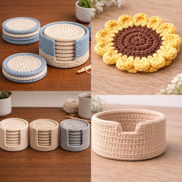 2 in 1 Crochet Coaster Pattern Bundle PDF | Minimal + Sunflower | Beginner Friendly DIY